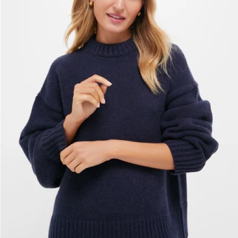 Tuckernuck Navy Genevieve Cashmere Wool Blend Crewneck Sweater